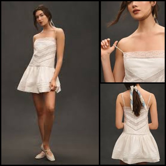 Anthropologie Maeve Balletcore Sleeveless Square-Neck Lace Mix Mini Dress Size M - Picture 1 of 16